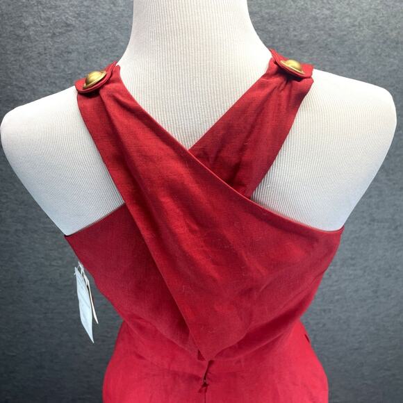 New Vintage 80/90s Carlisle 100% Linen Midi Dress Women Sz 6 Red "Trafalgar" - Picture 3 of 7